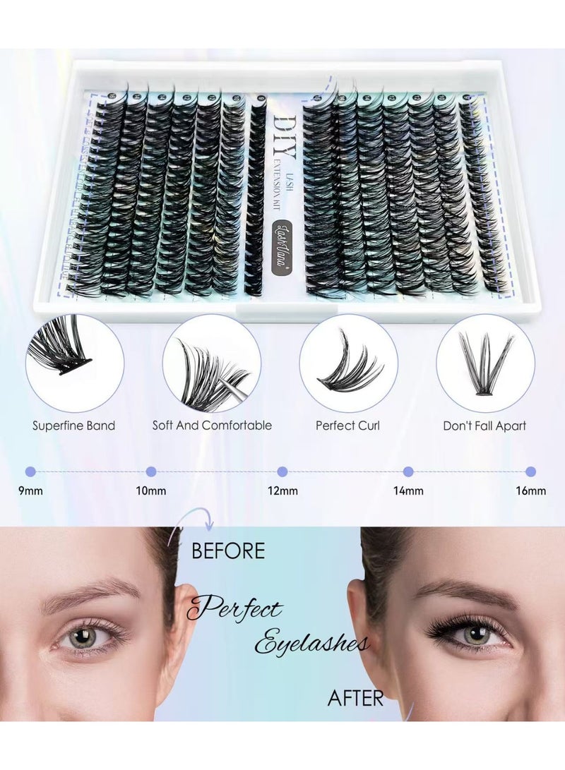 لاشفانا مجموعة رموش DIY 30د+40د، 280 قطعة رموش فردية سميكة منقطة، علبة ليزر 4 في 1، مجموعة رموش وهمية للتحكم الذاتي لملابسات طبيعية ومؤثرة - Image 4